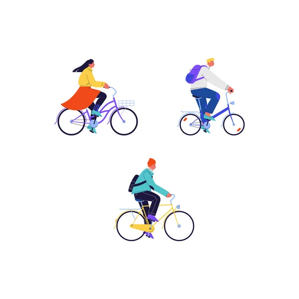 City fietsers illustraties set — Stockvector