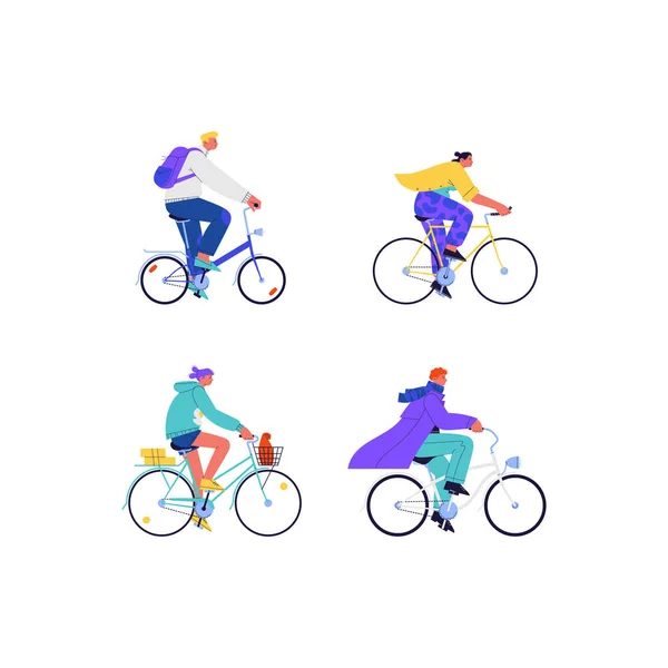 Ciclistas ilustraciones conjunto — Vector de stock