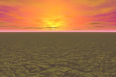 3D soyut manzara turuncu gökyüzü