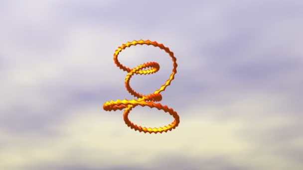 蓝色天空中抽象的金色螺旋3D渲染旋转 — 图库视频影像