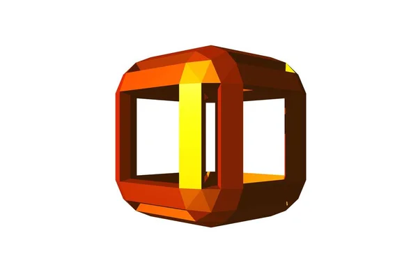 Figure Cube Gold Outline Rendering White Background — Stock Photo, Image