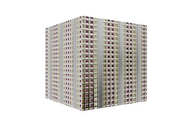 Figura Abstracta Cubo Oficina Edificio Fondo Blanco Renderizado — Foto de Stock