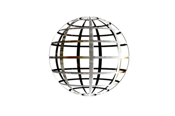 抽象形体球体银金属网3D渲染白色背景 — 图库照片