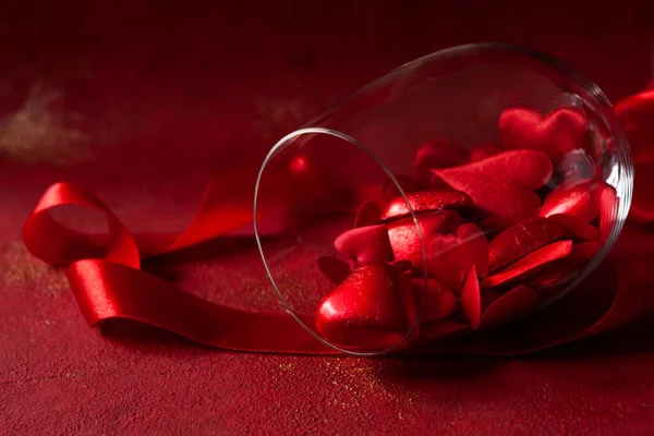 San Valentino Amore Sfondo Con Caramelle Forma Cuore Rosso Arredamento — Foto Stock