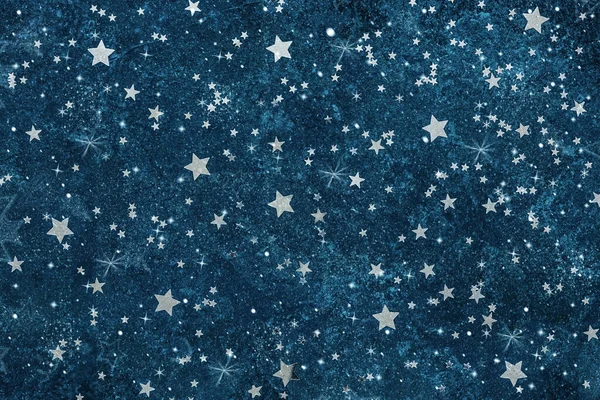 Padrão Celestial Astronômico Com Forma Estrela Prata Confete Brilho Fundo — Fotografia de Stock
