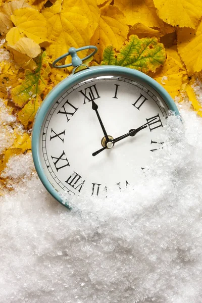 Cambio Reloj Hora Invierno Primer Plano Vista Superior Fondo — Foto de Stock