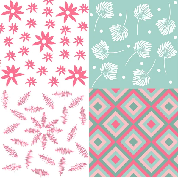 Set of 4 floral seamless fabric pattern — Stock Vector