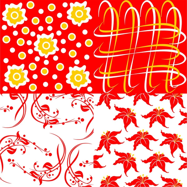 Ensemble de 4 motifs floraux en tissu sans couture — Image vectorielle