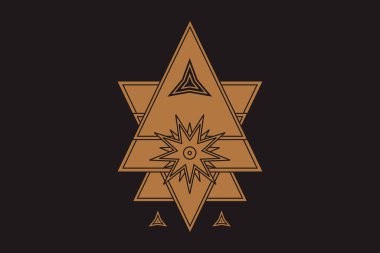 Göz, daireler ve yıldızlar, geometrik bir kompozisyonda. Vektör ögeleri, Vektör illüstrasyonu