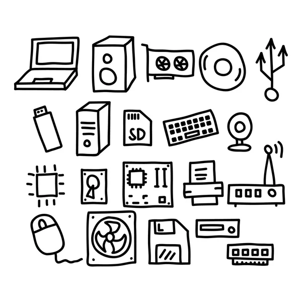 Ordinateurs et accessoires gribouillis icon.vector illustration . — Image vectorielle