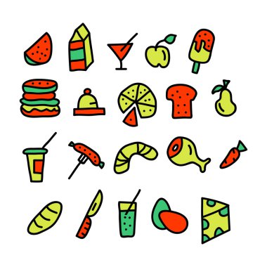 Gıda doodle collection.vector illüstrasyon.