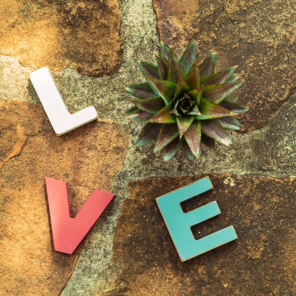 Word love on the stone floor — Stock Photo, Image