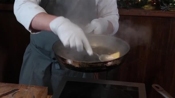 Master Class Line Chef Prepara Vários Alimentos Quadro Das Mãos — Vídeo de Stock