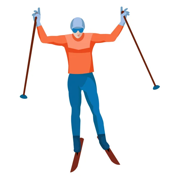 Izolovaná postava lyžaře radujícího se z vítězství — Stockový vektor