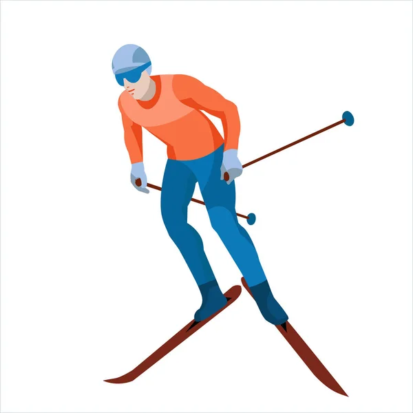 Figura aislada de un hombre en una pista de esquí — Vector de stock