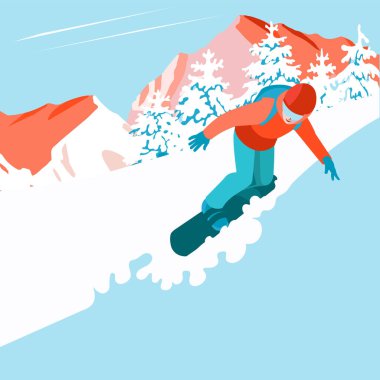 Bir adam, Ladin ormanındaki bir dağ yamacında snowboard 'a biniyor.