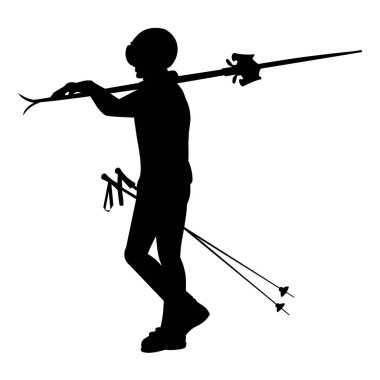 Kayak ve kayak sopalarıyla ayakta duran izole bir kız silueti.