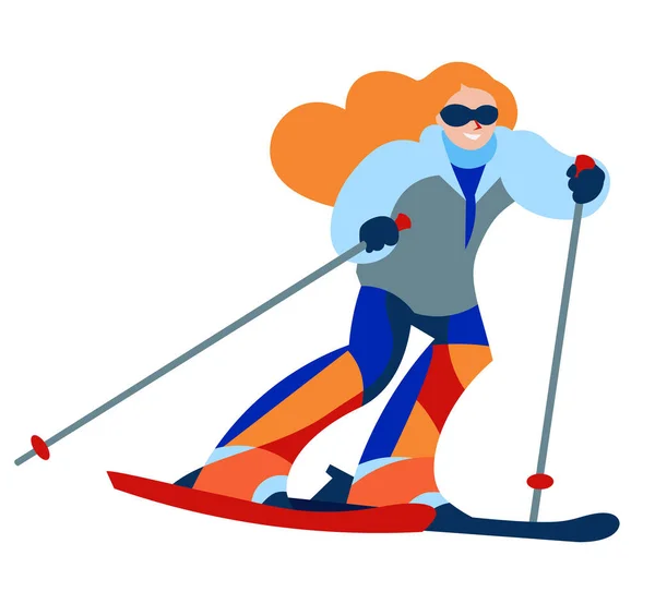 Illustration Une Fille Patinant Ski Alpin — Image vectorielle