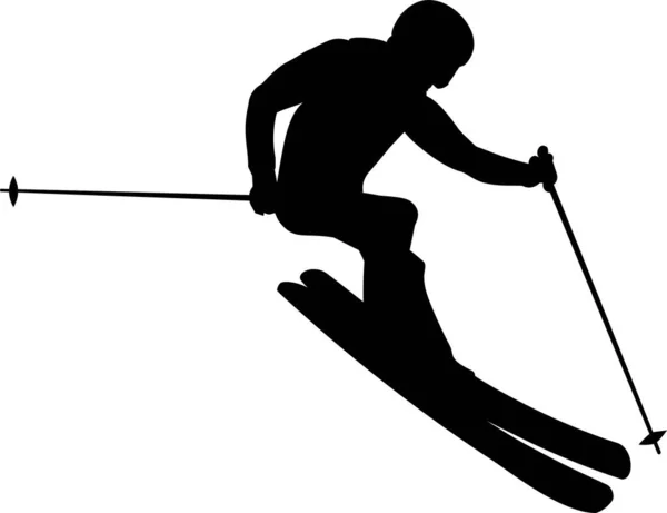 Isolierte Silhouette Eines Skifahrers Der Einen Berg Hinunterrutscht — Stockvektor