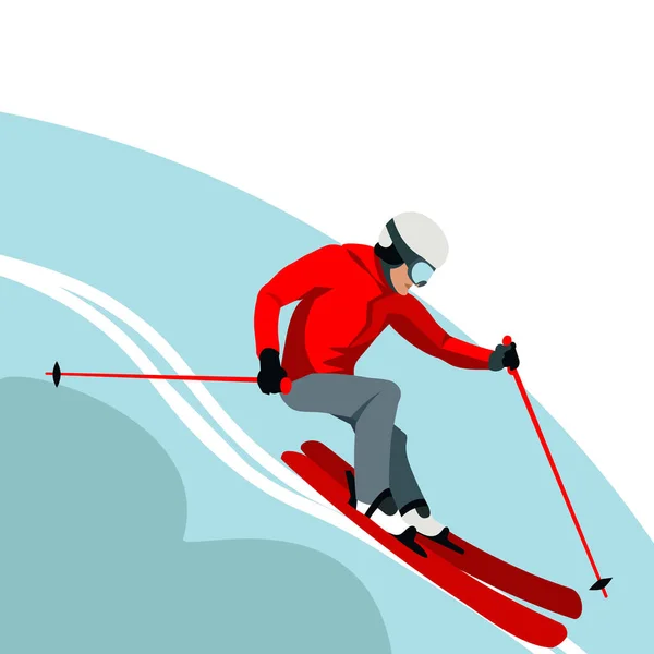 Illustratie Van Een Bergskiër Bergafwaarts Ski — Stockvector