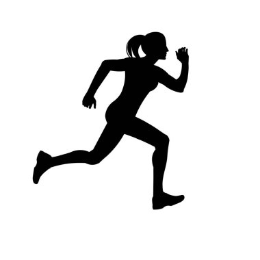 Kırmızı spor giysili, koşan bir bayan atletin silüetini izole et.