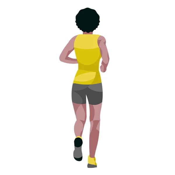 Isolated Vector Black Woman Running Summer Sportswear Back — Stock Vector