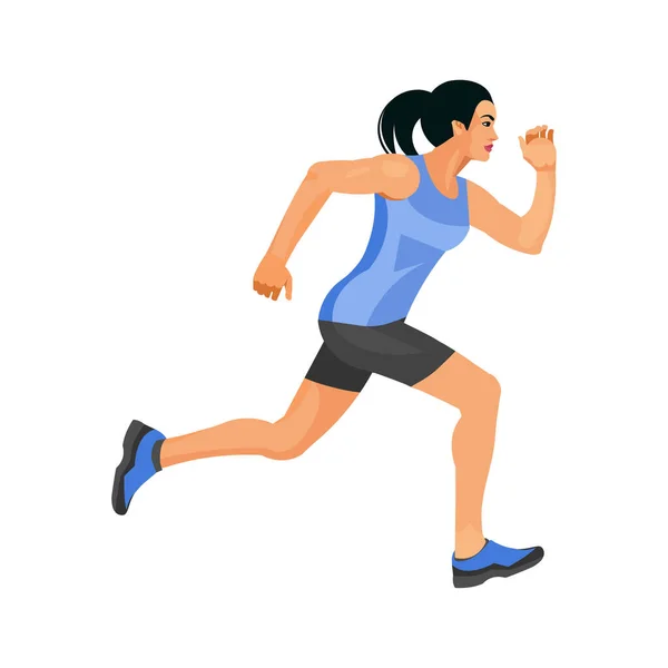 一个穿着夏季运动服跑着的棕色女孩的矢量孤立的形象 — 图库矢量图片