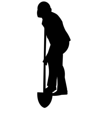 Vector isolated silhouette of a worker on a white background digging a hole