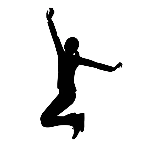 一个快乐少女跳跃的矢量孤立的轮廓 — 图库矢量图片