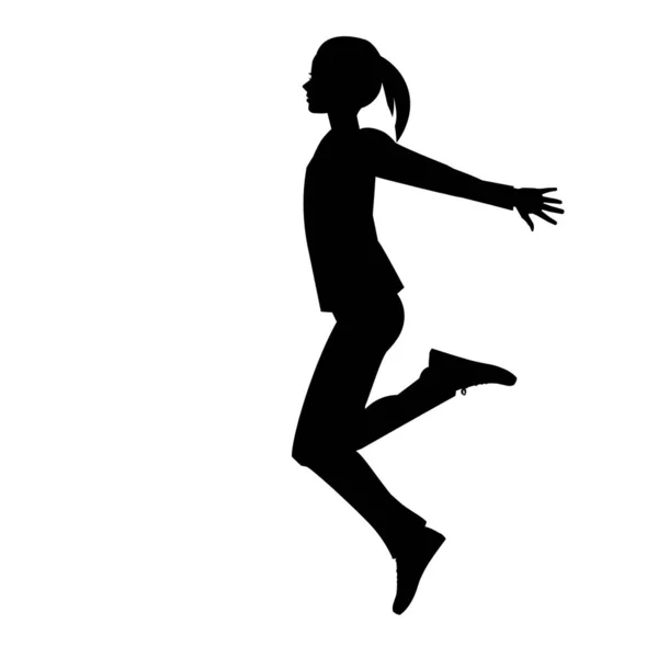 Adolescent Fille Sauts Dans Profil Vue Silhouette — Image vectorielle