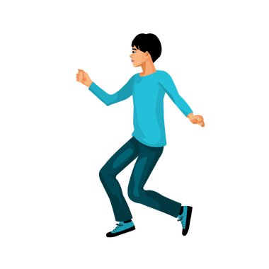 Elleri havada çömelmiş Asyalı bir çocuğun vektör izole figürü.