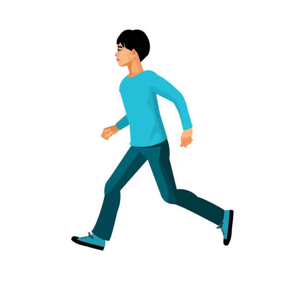 Asiático Chico Corriendo Perfil Ver Vector Aislado Figura — Vector de stock