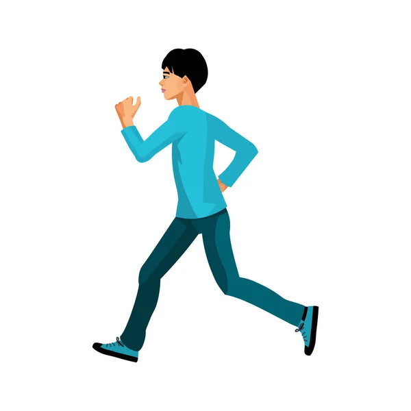 Asian Boy Running Profile View Vector Isolated Figure — Stock Vector