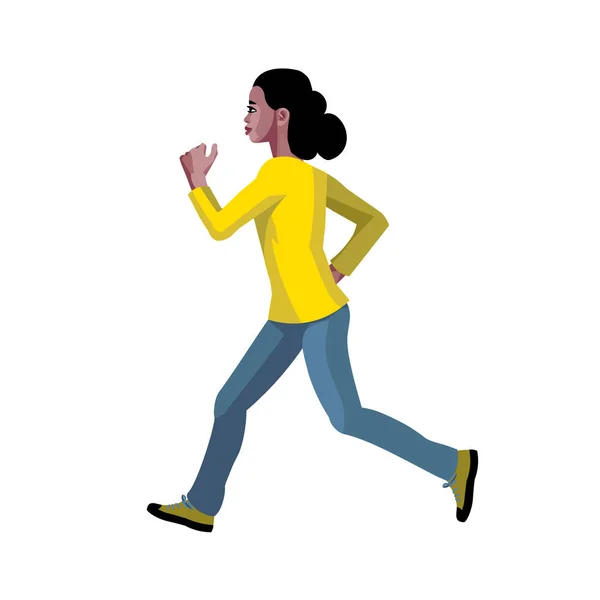 Dark Skinned Girl Runs Vector Isolated Figure — Stock Vector