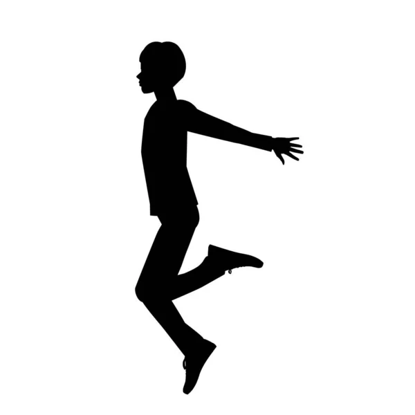 Teen Boy Jumps Profile View Silhouette — Stock Vector