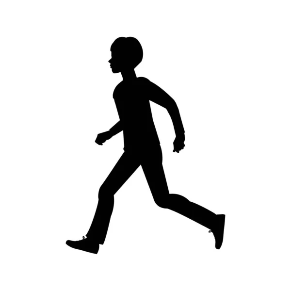 Teen Boy Running Profilo Vista Vettore Isolato Silhouette — Vettoriale Stock