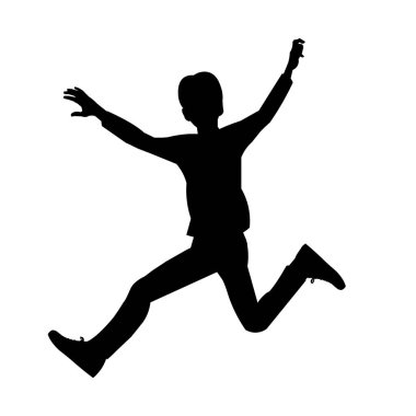 Liseli çocuk izole edilmiş vektör siluetinin üzerinden atladı