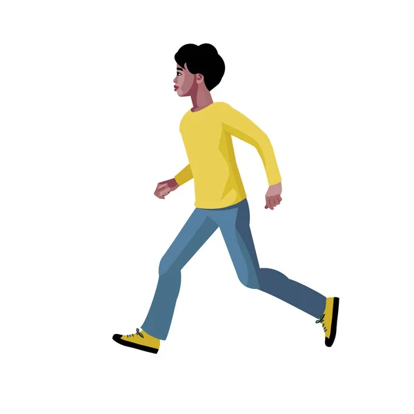 Africano Chico Corriendo Perfil Ver Vector Aislado Figura — Vector de stock