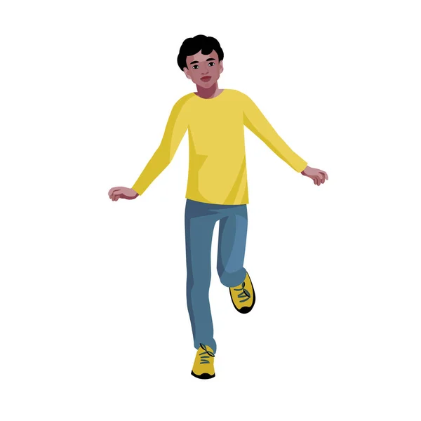 Figura Niño Negro Años Corriendo Hacia Adelante — Vector de stock