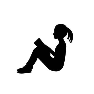 Elinde bir kitapla okuyan bir kızın izole edilmiş silueti.