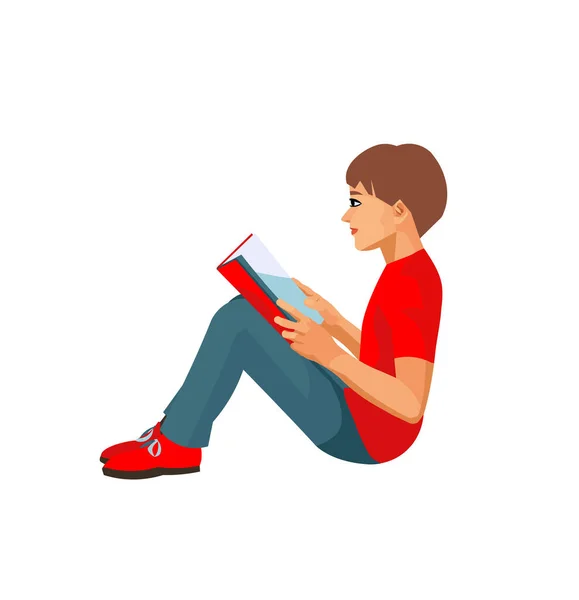 Isolated Figure Reading Schoolboy Book His Hands - Stok Vektor