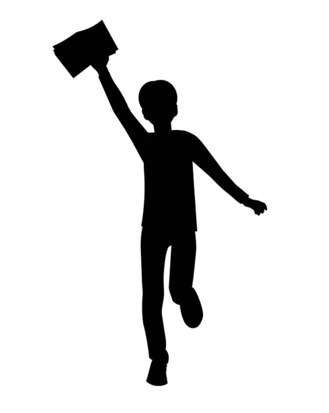 Vector Isolated Silhouette Running Schoolgboy Open Book His Hands - Stok Vektor