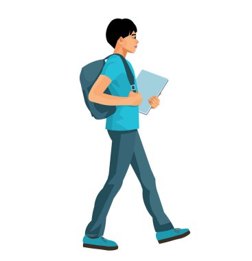 Elinde kitapla yürüyen Koreli bir gencin izole edilmiş figürü.