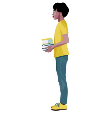 Elinde kitaplarla ayakta duran Afrikalı bir gencin izole edilmiş figürü.