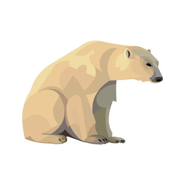 Изолированная Векторная Фигура Большого Белого Медведя Сидящего Задних Ногах Белом — стоковый вектор