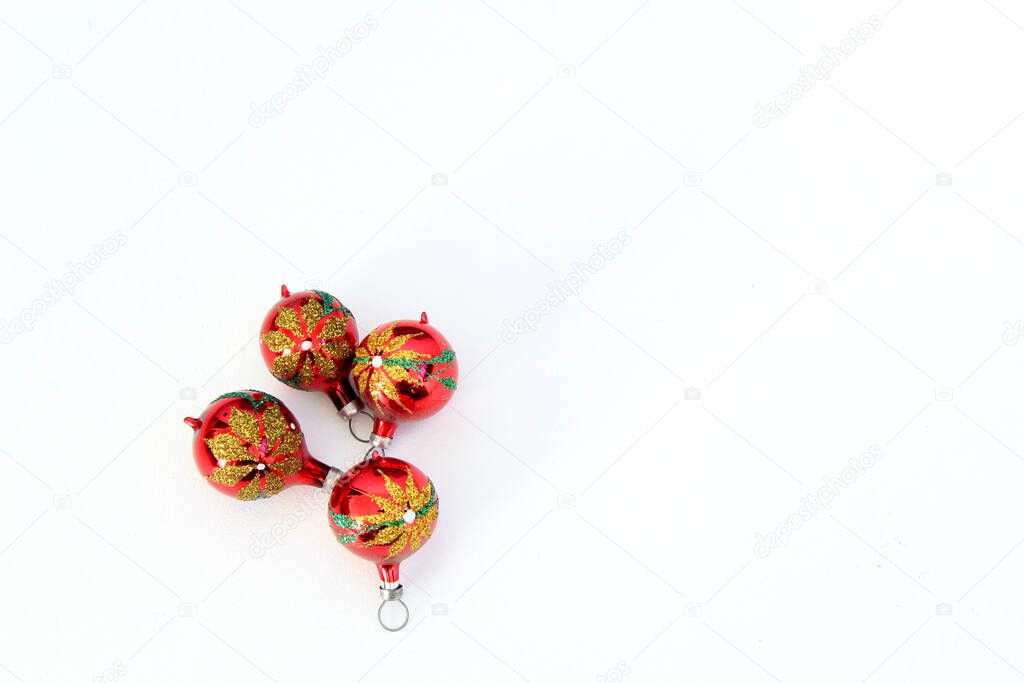 Red Christmas balls with good night design on white background with star and protection mask