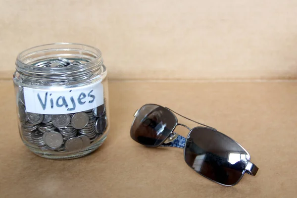 Silver Coins Glass Jar Travel Message New Year Resolution Better — Foto Stock