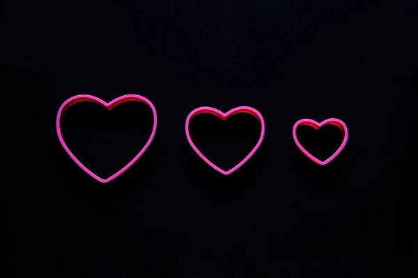Pink Hearts Black Background Valentine Day Advertising Baner — Stock Photo, Image