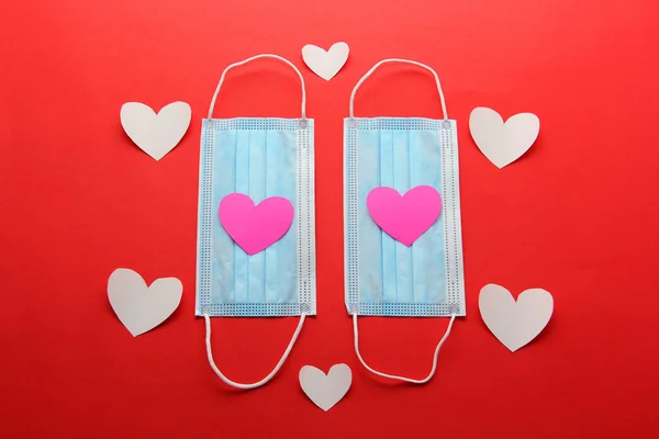 Tri Layer Beschermmasker Voor Klinisch Gebruik Hart Valentijnsdag Een Pandemie — Stockfoto