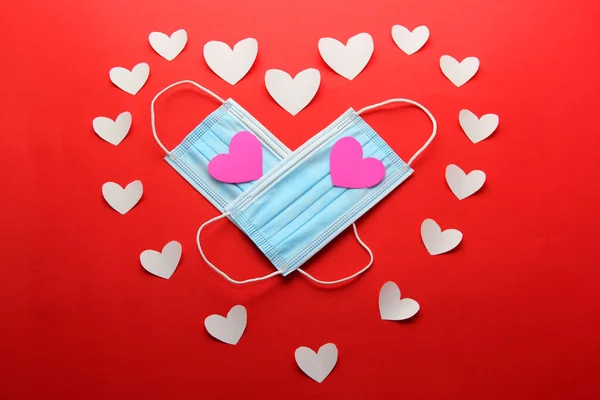 Tri Layer Beschermmasker Voor Klinisch Gebruik Hart Valentijnsdag Een Pandemie — Stockfoto